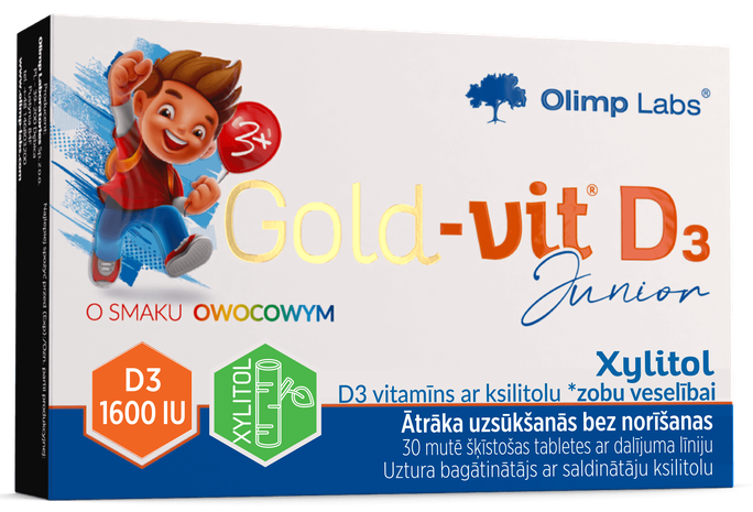 Vitamīns D3 Junior – OLIMP LABS Gold zobu veselībai, 30 šķīstošas tabletes