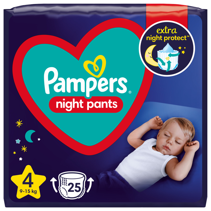 PAMPERS Night 4 biksītes 9-15 kg svara bērniem, 25 iepakojumā
