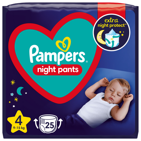 PAMPERS Night 4 biksītes 9-15 kg svara bērniem, 25 iepakojumā