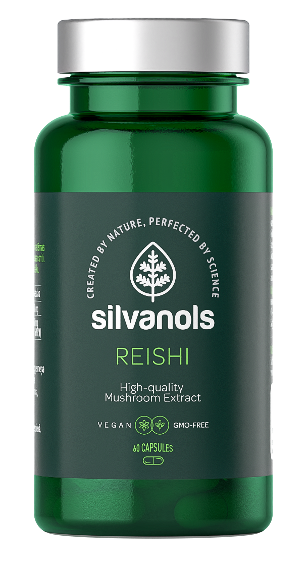 SILVANOLS Reishi 60 kapsulu iepakojums