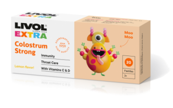 LIVOL Extra Colostrum Strong ar citronu - sūkājamās tabletes, 20 gab.