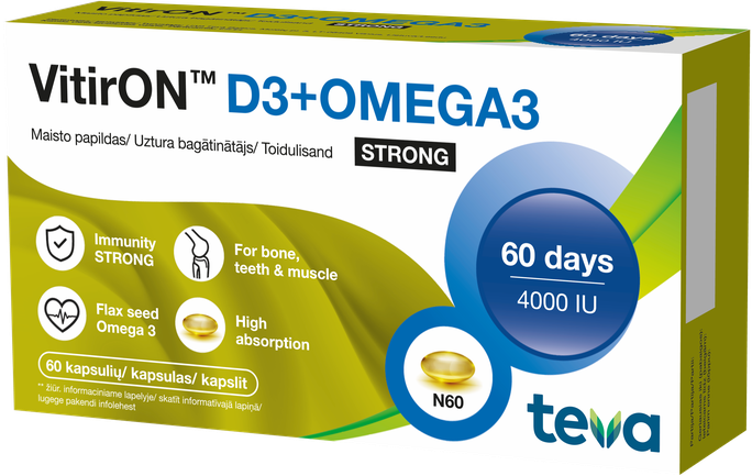 D3 4000 SV + Omega3 Strong kapsulas VITIRON, 60 gab.