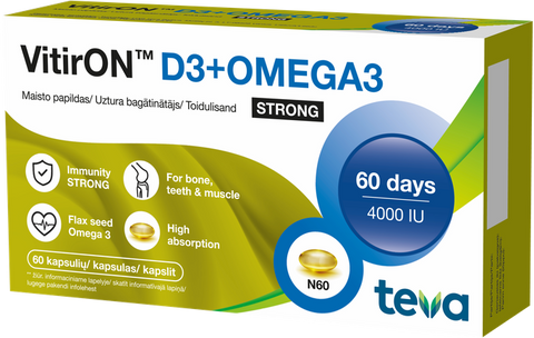 D3 4000 SV + Omega3 Strong kapsulas VITIRON, 60 gab.