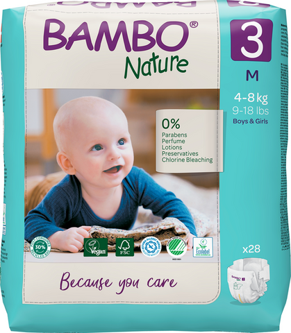 BAMBO NATURE M-3 Nature, 28 gab., 4-8 kg autiņbiksītes