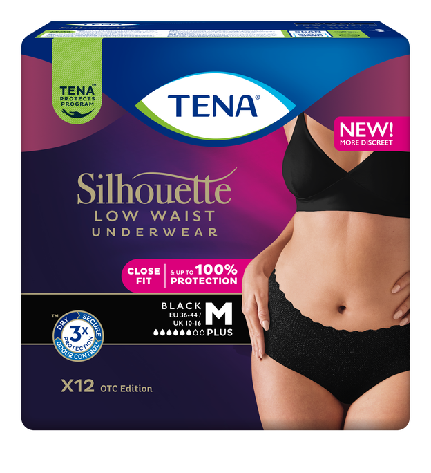 TENA Silhouette Plus Noir M — uzsūcošas biksītes, 12 vienības