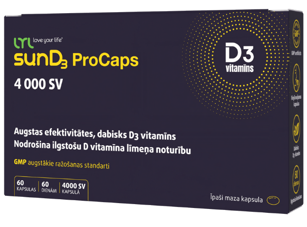 LYL sunD3 ProCaps 4000 SV – 60 kapsulu iepakojums