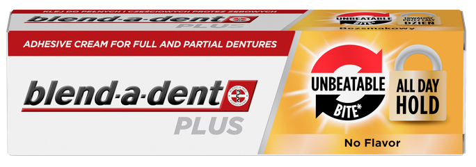 BLEND-A-DENT Plus bez garšas fiksācijas krēms protēzēm, 40 g – nepārtraukta noturība