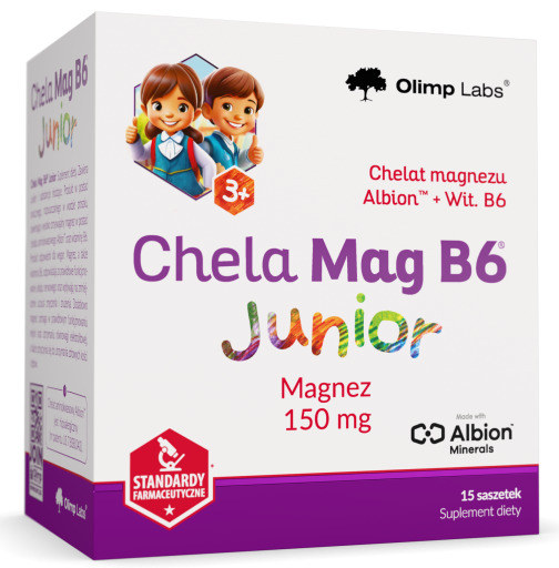 OLIMP LABS Junior Chela Mag B6 - 15 uztura bagātinātāja paciņu iepakojums