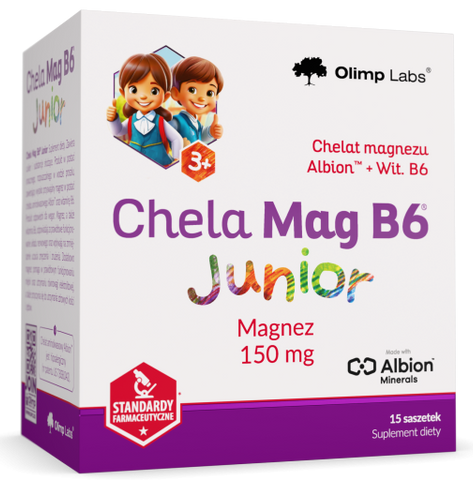 OLIMP LABS Junior Chela Mag B6 - 15 uztura bagātinātāja paciņu iepakojums