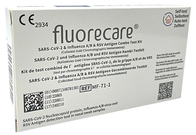 FLUORECARE 1 gab. COVID-19, gripas A/B un RSV kombinētais antigēna tests