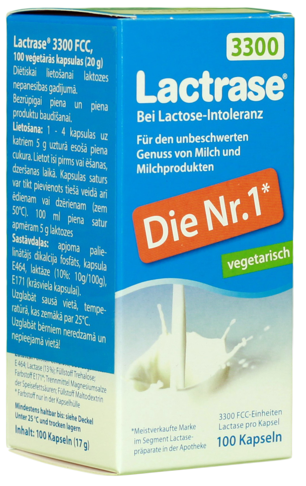 LACTRASE kapsulas 3300 FCC, 100 gab.