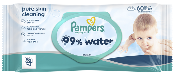 Pampers Water mitrās salvetes 60 gabalu iepakojumā