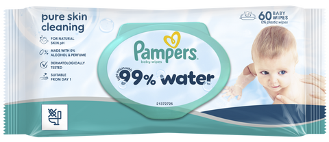 Pampers Water mitrās salvetes 60 gabalu iepakojumā